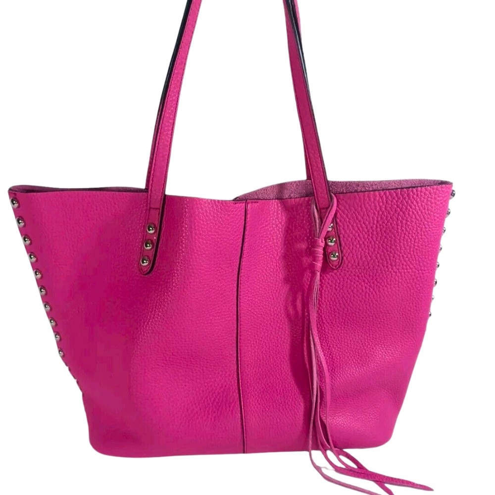 REBECCA MINKOFF Magenta Pink Unlined Pebbled Leather Bag With Attached Wristlet